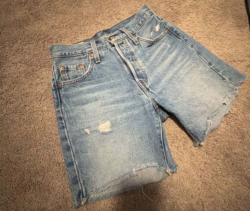 Levi's 501 Original Shorts Size W23 Blue Denim Distressed Raw Hem